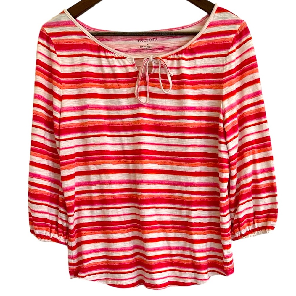 Talbots pink red white striped cotton modal blend top women M